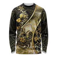 Personalised Niue Long Sleeve Shirt Niuean Crab Waves Style DT05 Unisex Gold - Polynesian Pride