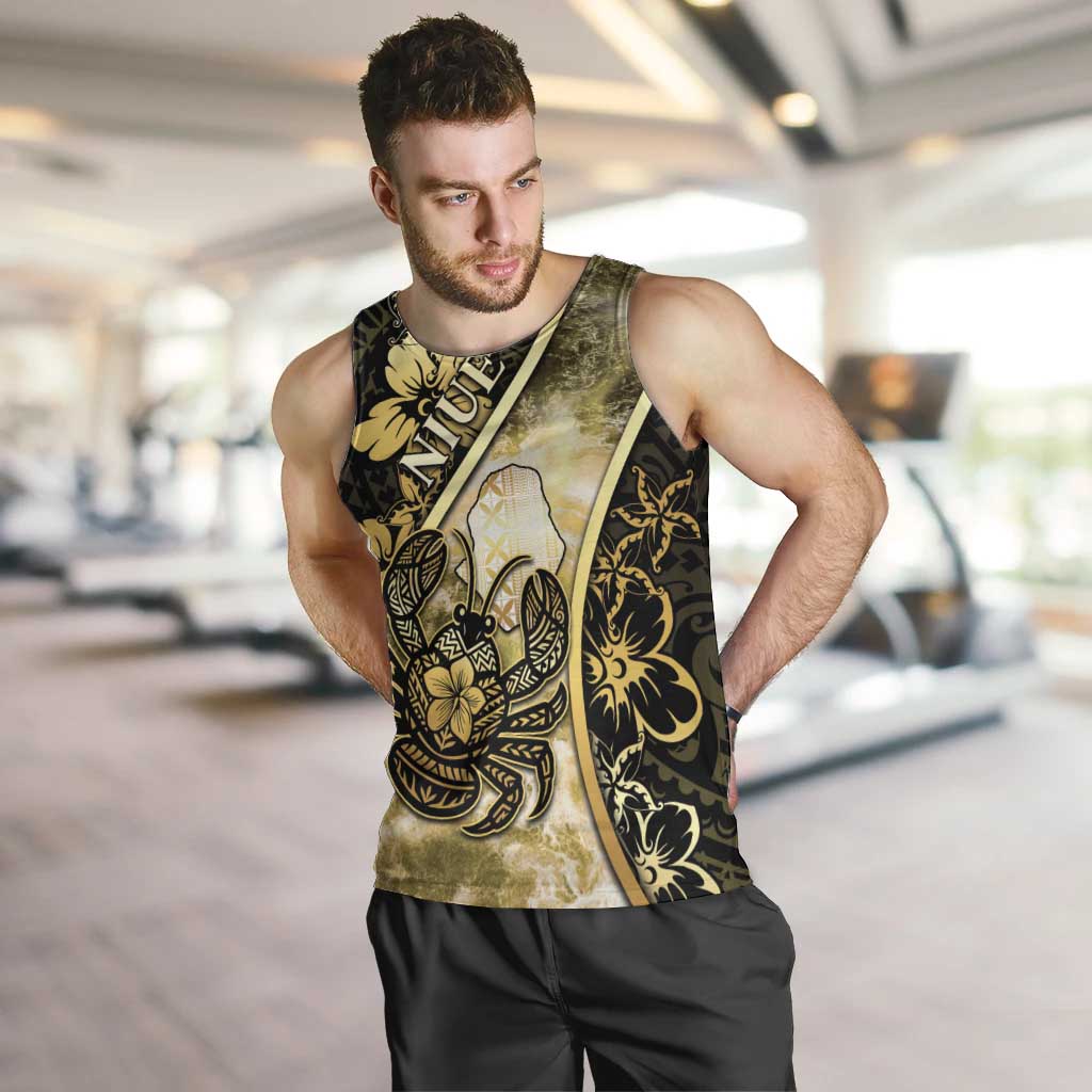 Personalised Niue Men Tank Top Niuean Crab Waves Style DT05 Gold - Polynesian Pride