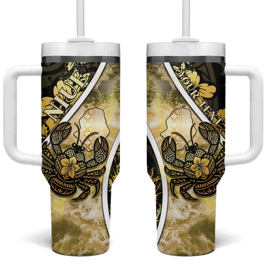 Personalised Niue Tumbler With Handle Niuean Crab Waves Style DT05 One Size: 40 oz Gold - Polynesian Pride
