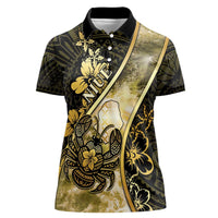 Personalised Niue Women Polo Shirt Niuean Crab Waves Style DT05 Female Gold - Polynesian Pride