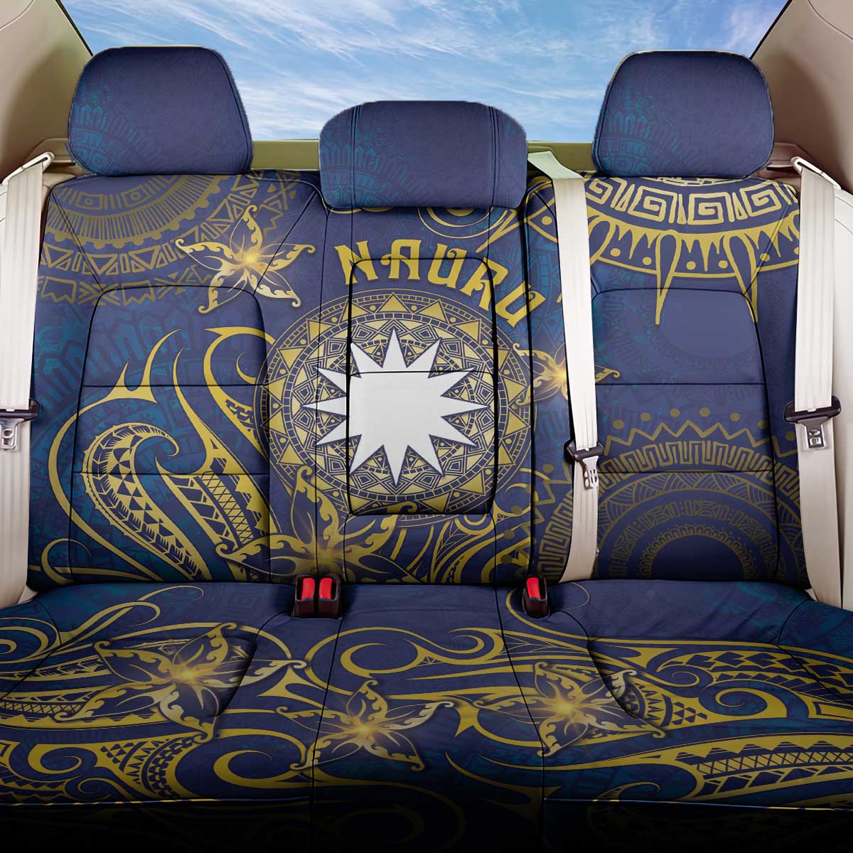 Nauru Back Car Seat Cover Hibiscus Polynesian Tribal Pattern DT05 One Size Navy - Polynesian Pride