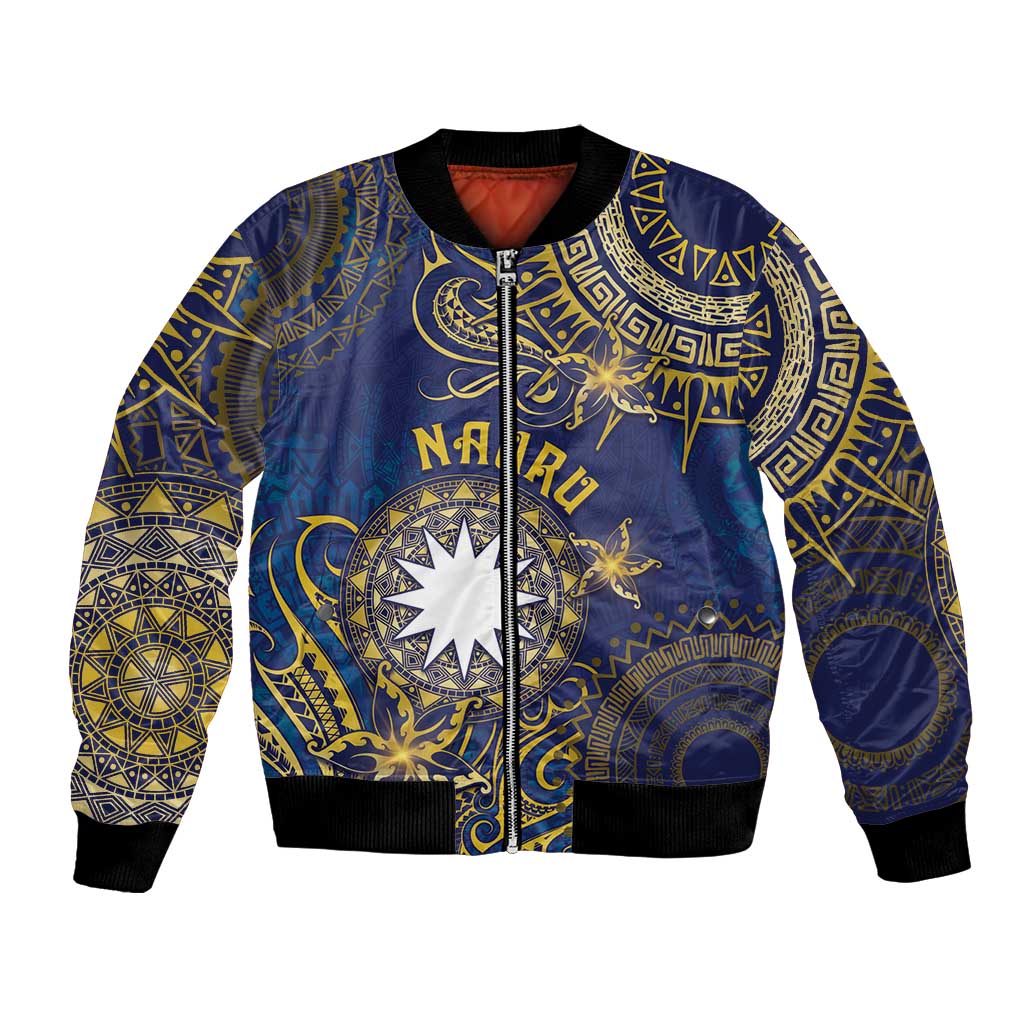 Personalised Nauru Bomber Jacket Hibiscus Polynesian Tribal Pattern DT05 Unisex Navy - Polynesian Pride