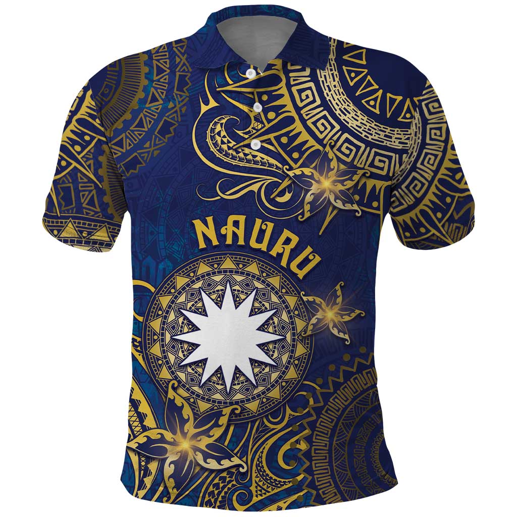 Personalised Nauru Polo Shirt Hibiscus Polynesian Tribal Pattern DT05 Navy - Polynesian Pride