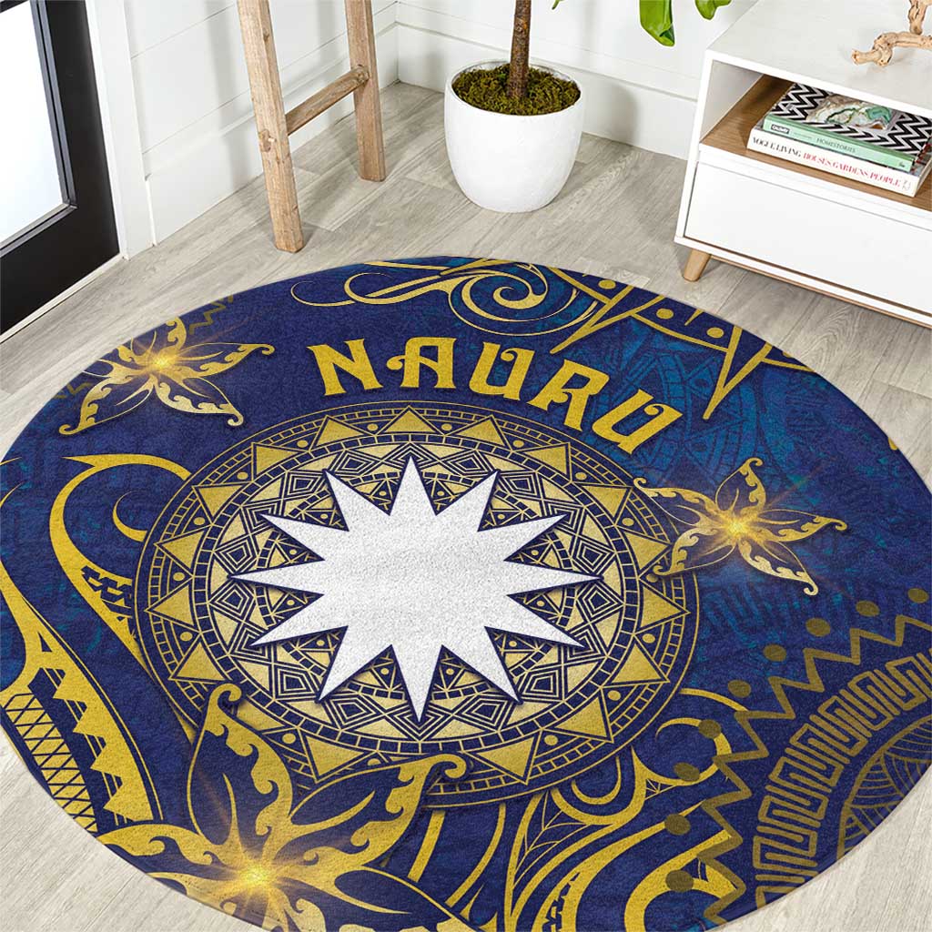 Nauru Round Carpet Hibiscus Polynesian Tribal Pattern DT05 Navy - Polynesian Pride