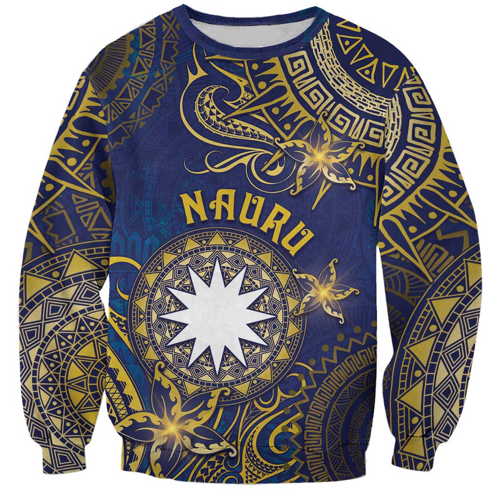 Personalised Nauru Sweatshirt Hibiscus Polynesian Tribal Pattern DT05 Unisex Navy - Polynesian Pride