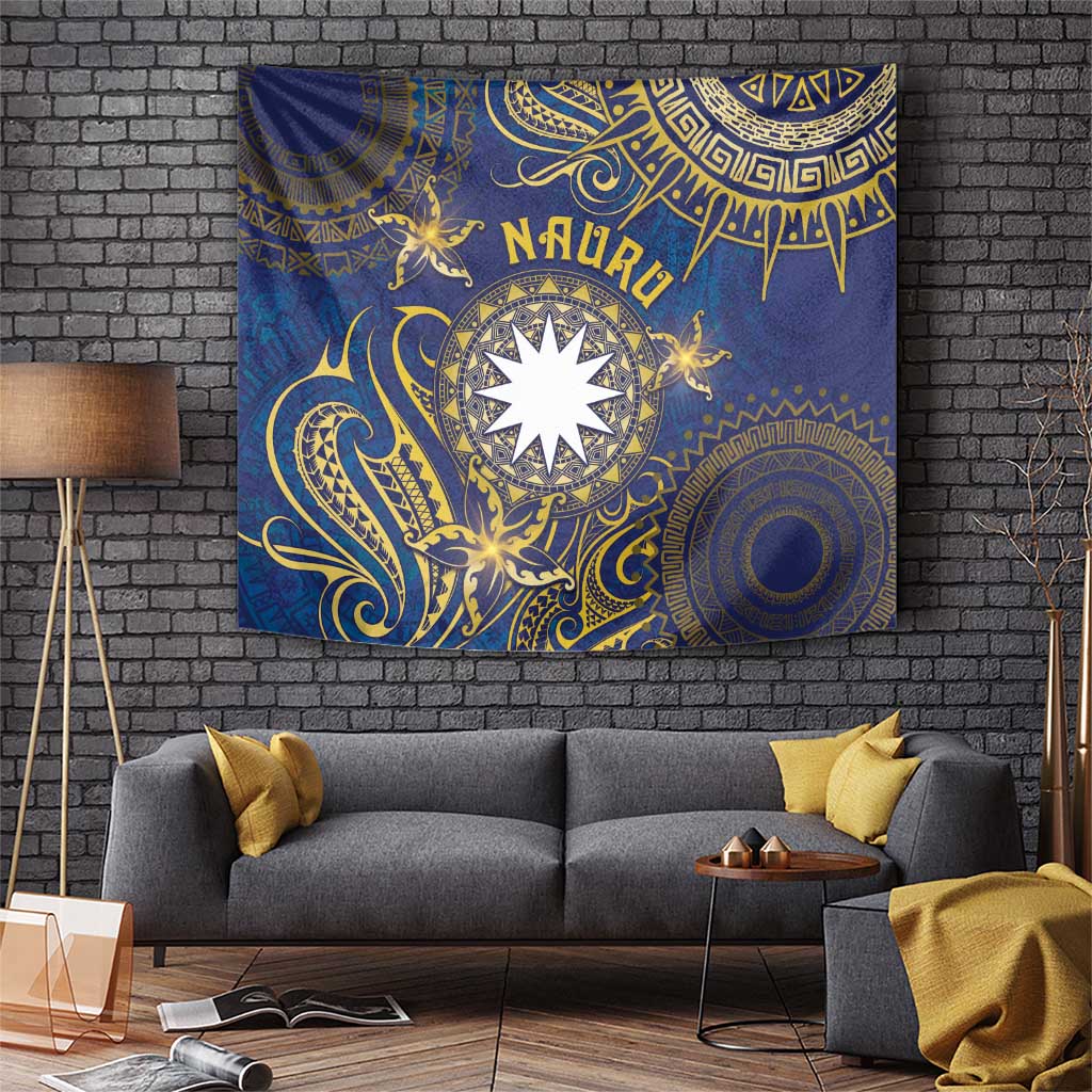 Nauru Tapestry Hibiscus Polynesian Tribal Pattern DT05 Navy - Polynesian Pride