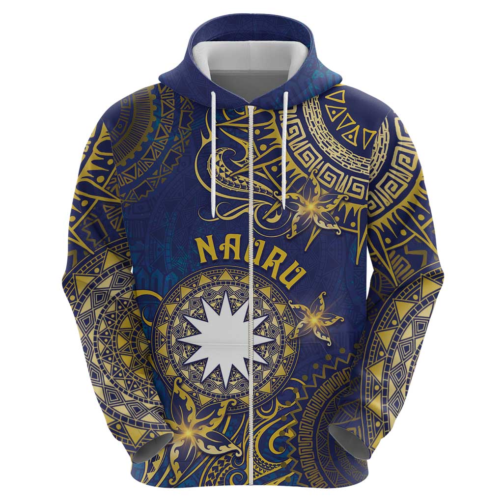 Personalised Nauru Zip Hoodie Hibiscus Polynesian Tribal Pattern DT05 - Polynesian Pride