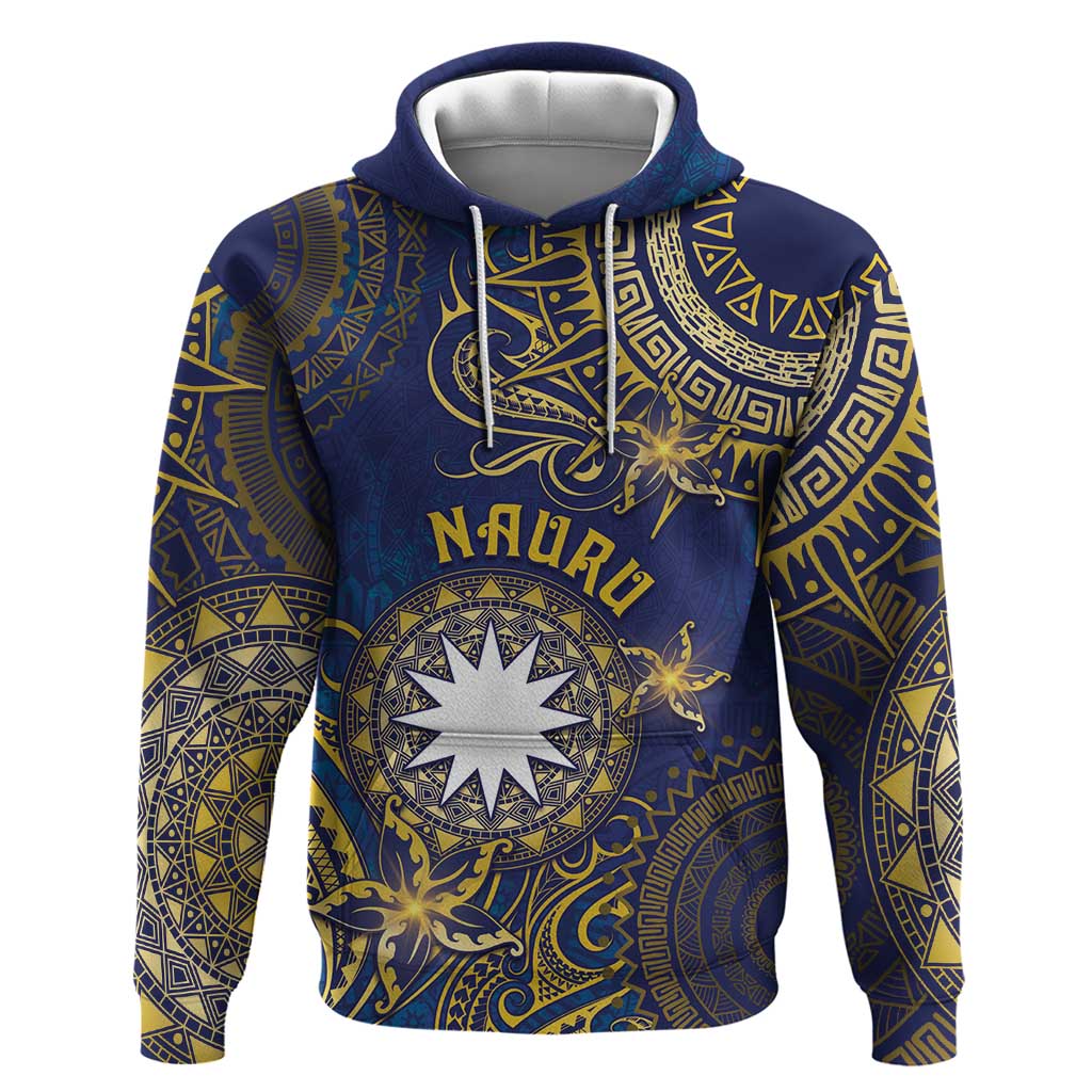 Personalised Nauru Zip Hoodie Hibiscus Polynesian Tribal Pattern DT05 Pullover Hoodie Navy - Polynesian Pride