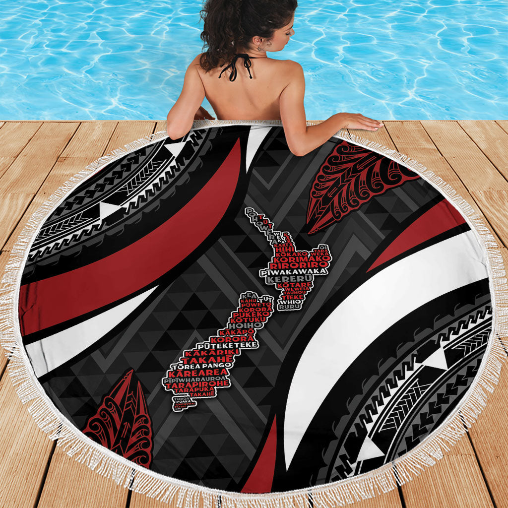 Aotearoa New Zealand Native Birds Map Beach Blanket Silver Fern Tribal Pattern DT05 - Polynesian Pride