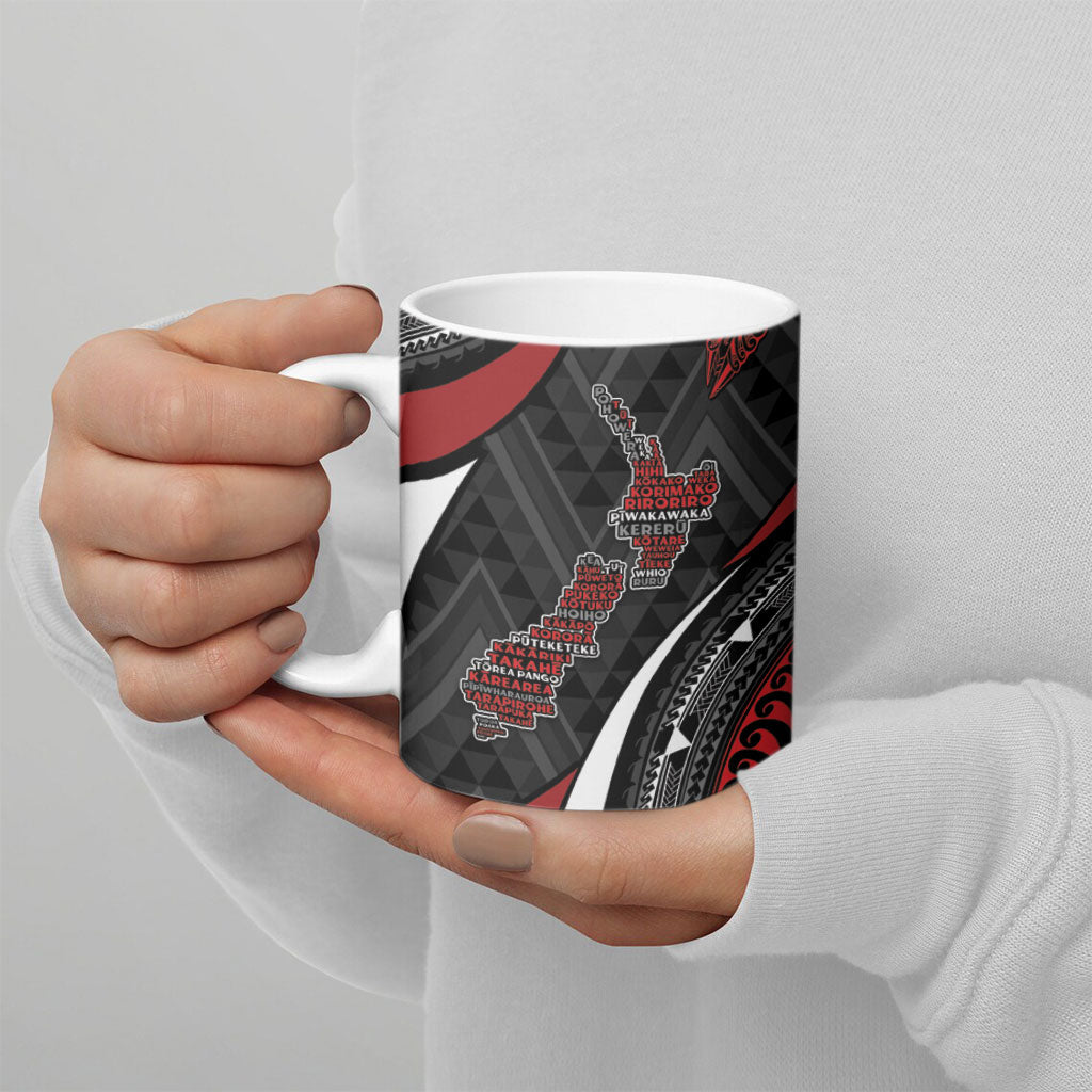 Aotearoa New Zealand Native Birds Map Ceramic Mug Silver Fern Tribal Pattern DT05 - Polynesian Pride