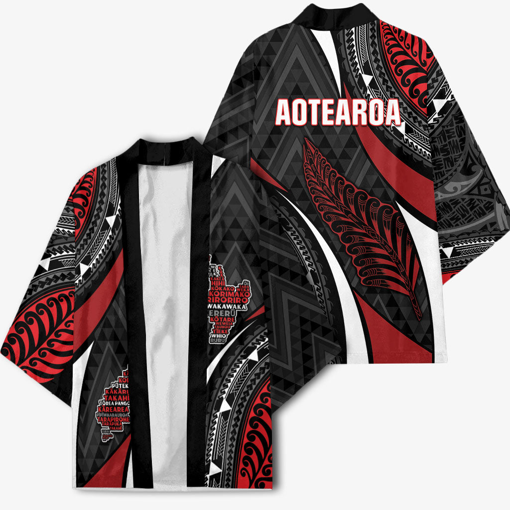 Aotearoa New Zealand Native Birds Map Kimono Silver Fern Tribal Pattern DT05 - Polynesian Pride