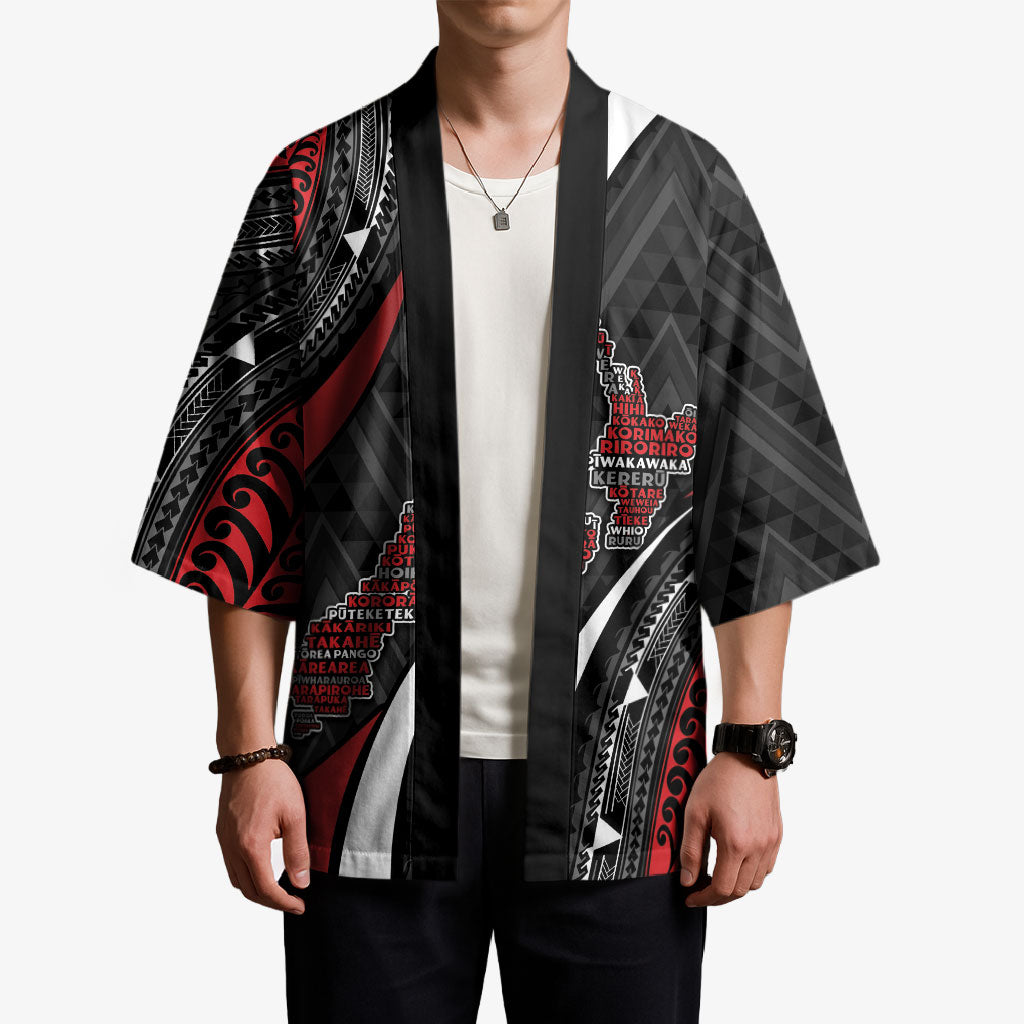 Aotearoa New Zealand Native Birds Map Kimono Silver Fern Tribal Pattern DT05 - Polynesian Pride