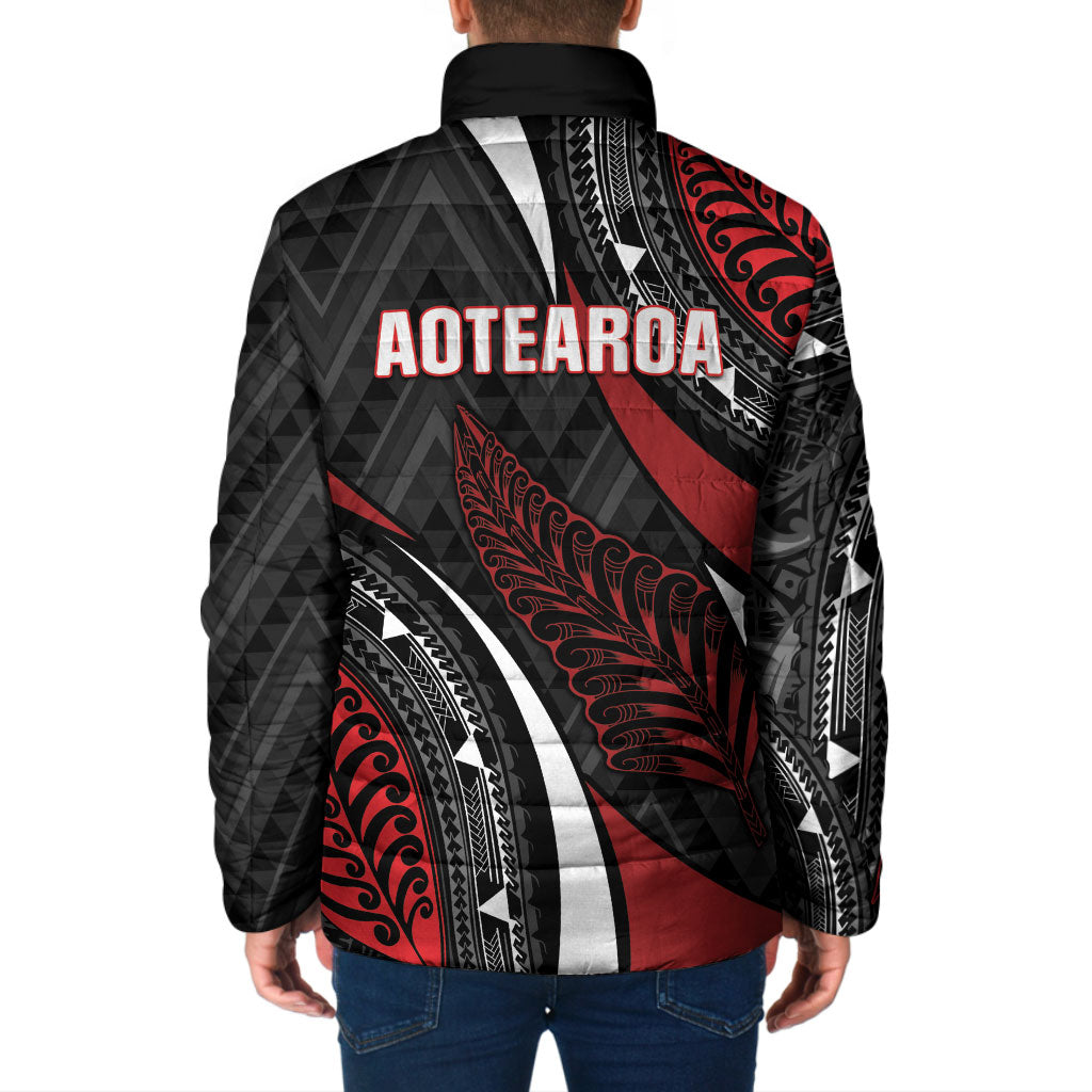 Aotearoa New Zealand Native Birds Map Padded Jacket Silver Fern Tribal Pattern DT05 - Polynesian Pride