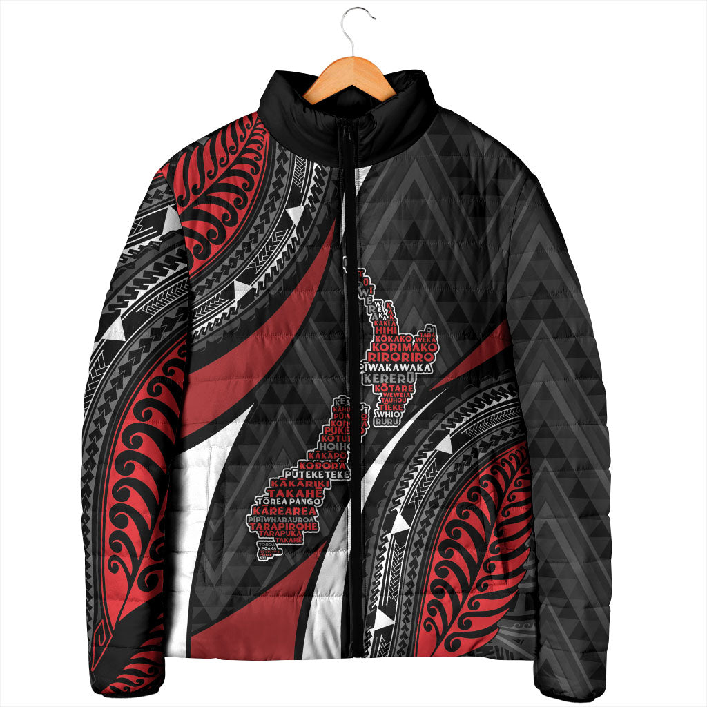 Aotearoa New Zealand Native Birds Map Padded Jacket Silver Fern Tribal Pattern DT05 - Polynesian Pride