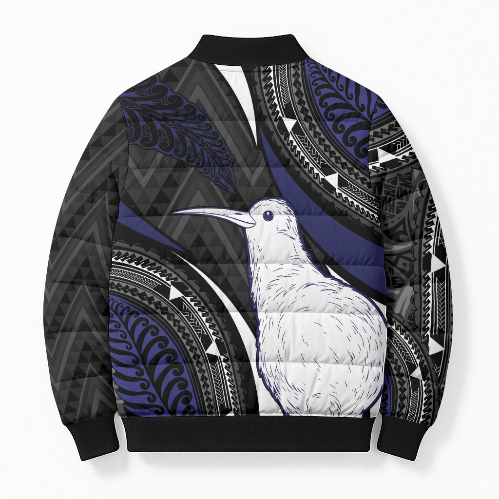 Personalised New Zealand Kiwi Bomber Puffer Jacket Silver Fern Tribal Pattern DT05 - Polynesian Pride
