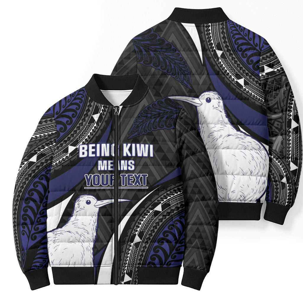 Personalised New Zealand Kiwi Bomber Puffer Jacket Silver Fern Tribal Pattern DT05 - Polynesian Pride