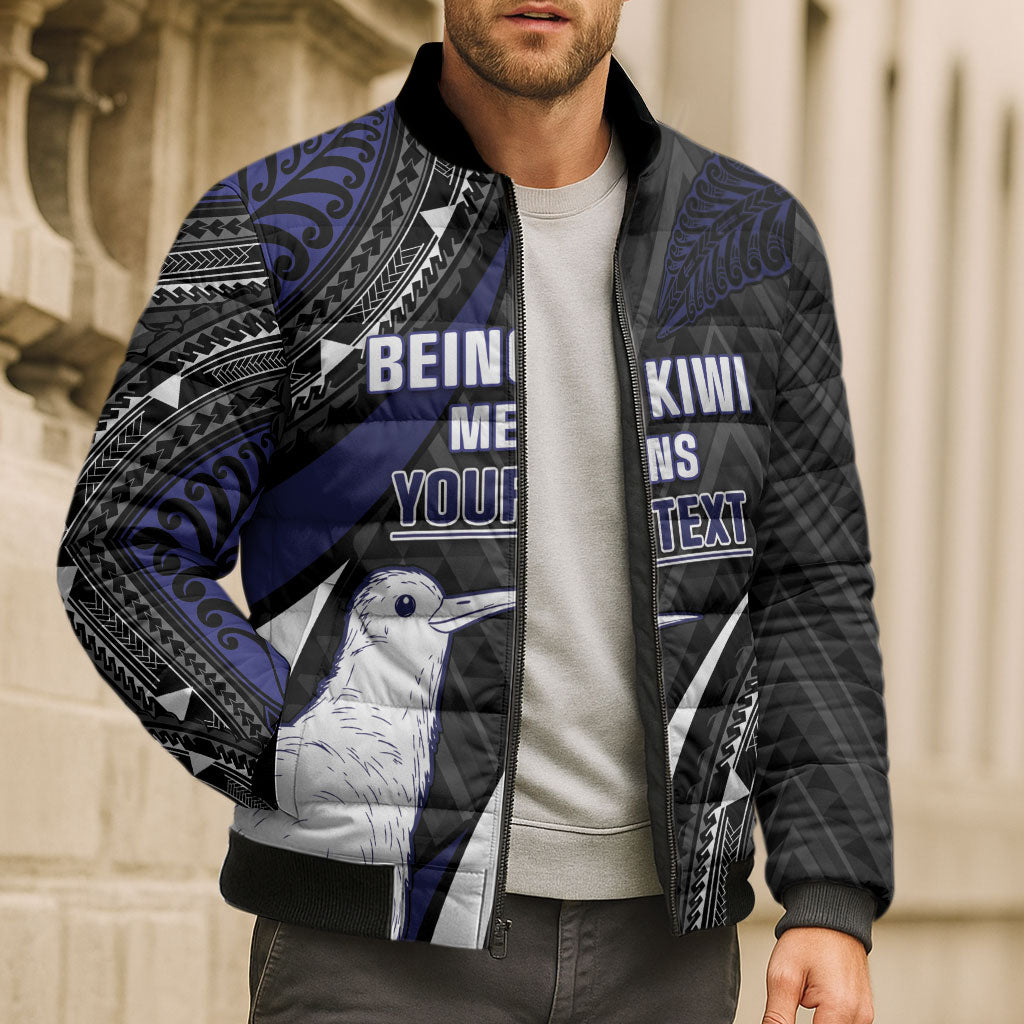 Personalised New Zealand Kiwi Bomber Puffer Jacket Silver Fern Tribal Pattern DT05 - Polynesian Pride