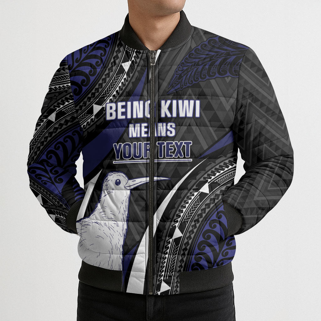 Personalised New Zealand Kiwi Bomber Puffer Jacket Silver Fern Tribal Pattern DT05 - Polynesian Pride