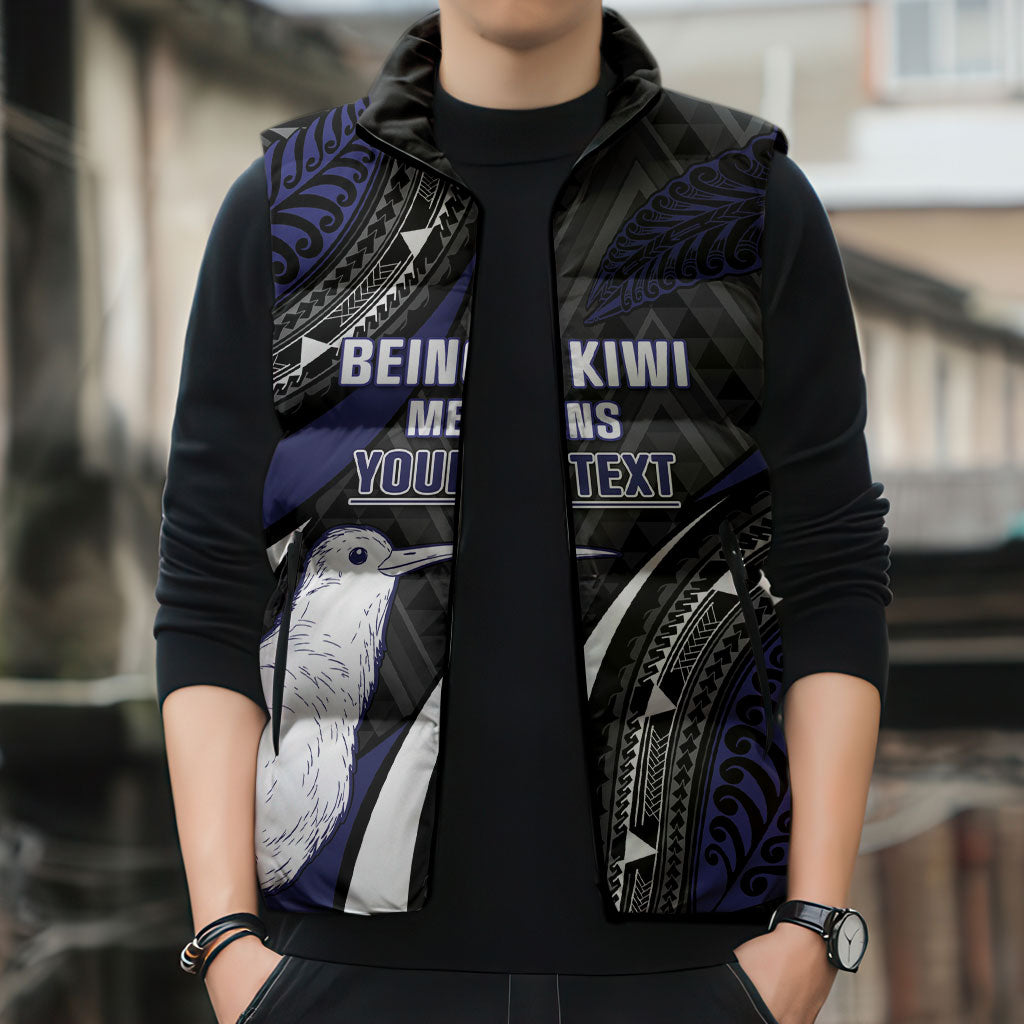 Personalised New Zealand Kiwi Sleeveless Puffer Jacket Silver Fern Tribal Pattern DT05 - Polynesian Pride