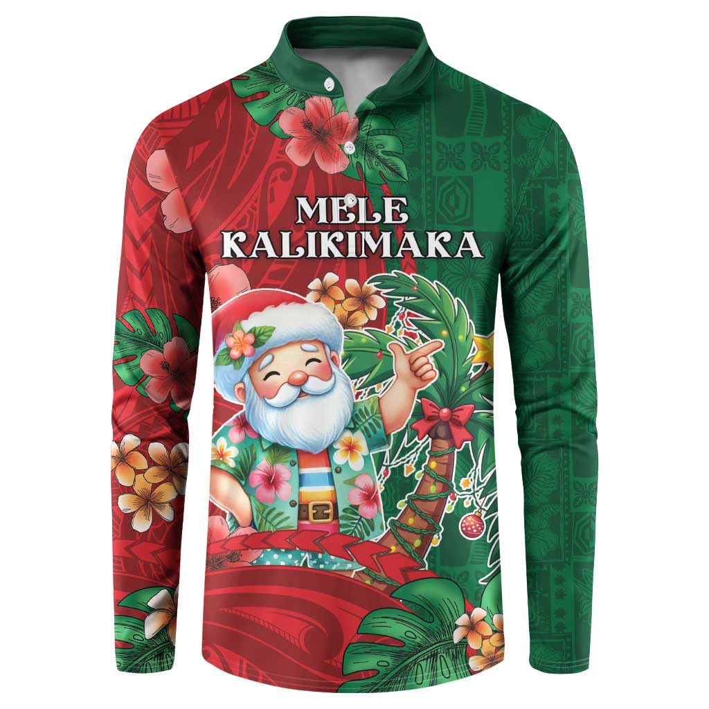 Hawaii Christmas Button Sweatshirt Mele Kalikimaka Funny Hawaiian Santa DT05 Green - Polynesian Pride