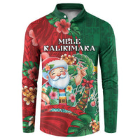 Hawaii Christmas Button Sweatshirt Mele Kalikimaka Funny Hawaiian Santa DT05 Green - Polynesian Pride