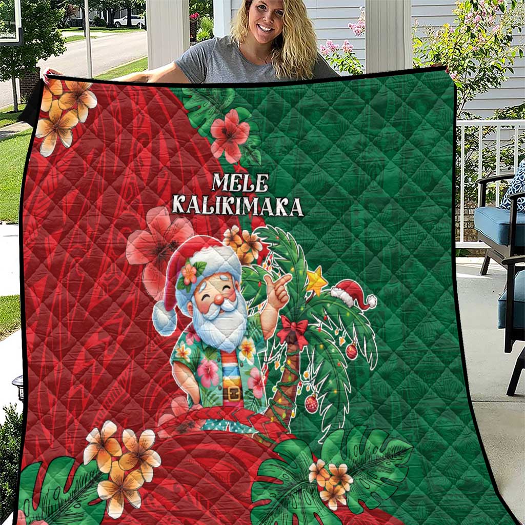 Hawaii Christmas Quilt Mele Kalikimaka Funny Hawaiian Santa DT05 Green - Polynesian Pride