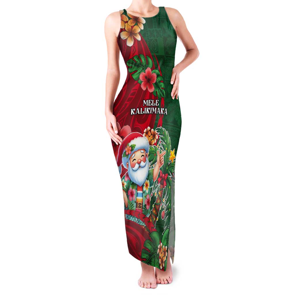 Hawaii Christmas Tank Maxi Dress Mele Kalikimaka Funny Hawaiian Santa DT05 Women Green - Polynesian Pride