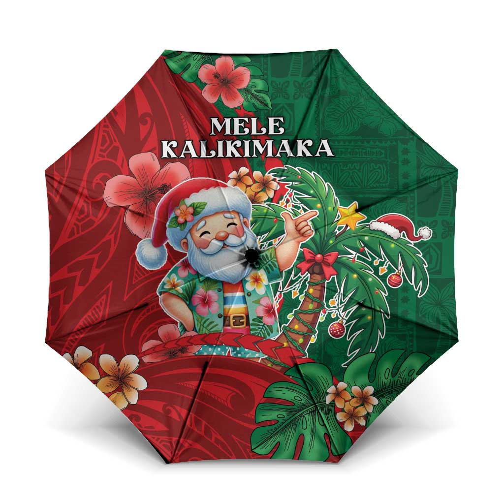 Hawaii Christmas Umbrella Mele Kalikimaka Funny Hawaiian Santa DT05 One Size Folded 11.42 inch Opened Diameter 37.4 inch Green - Polynesian Pride