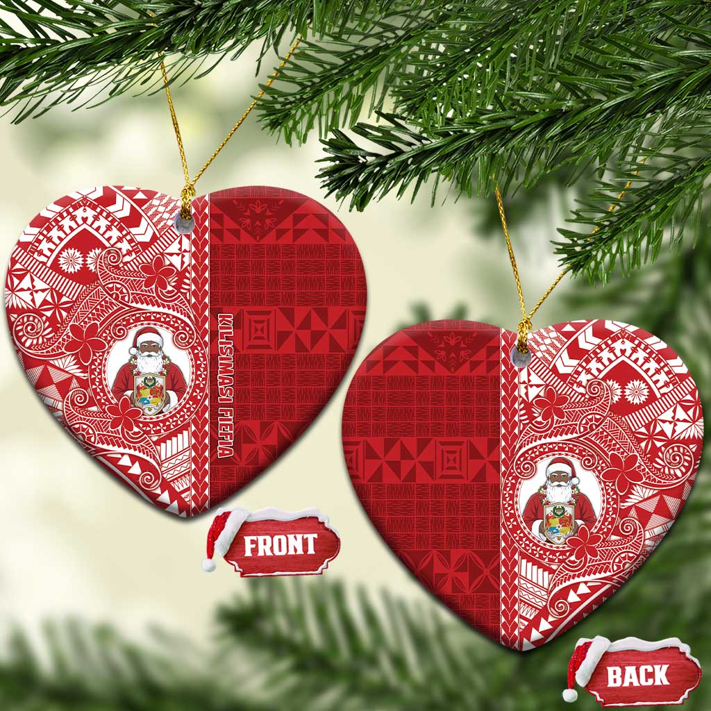 Tonga Christmas Ceramic Ornament Kilisimasi Fiefia DT05 Heart Red - Polynesian Pride