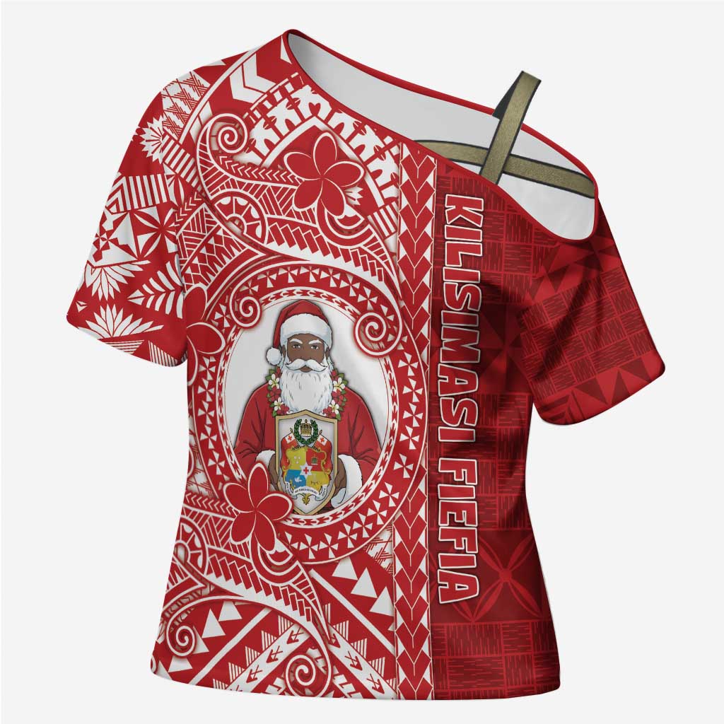 Tonga Christmas Cross Shoulder Shirt Kilisimasi Fiefia DT05 Female Red - Polynesian Pride