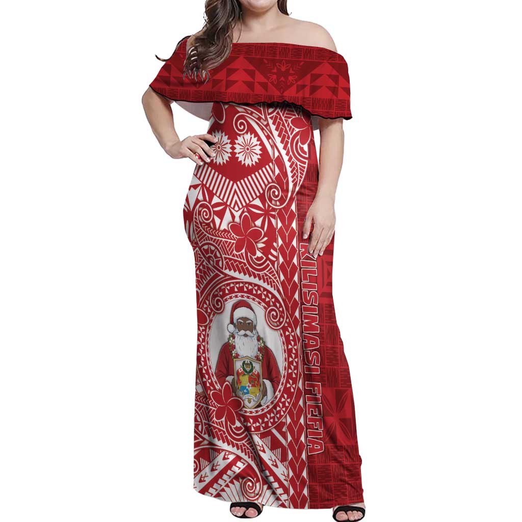 Tonga Christmas Off Shoulder Maxi Dress Kilisimasi Fiefia DT05 Women Red - Polynesian Pride