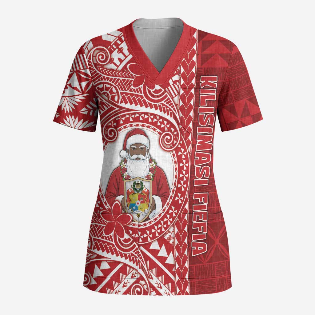 Tonga Christmas Scrub Top Kilisimasi Fiefia DT05 Adult Red - Polynesian Pride