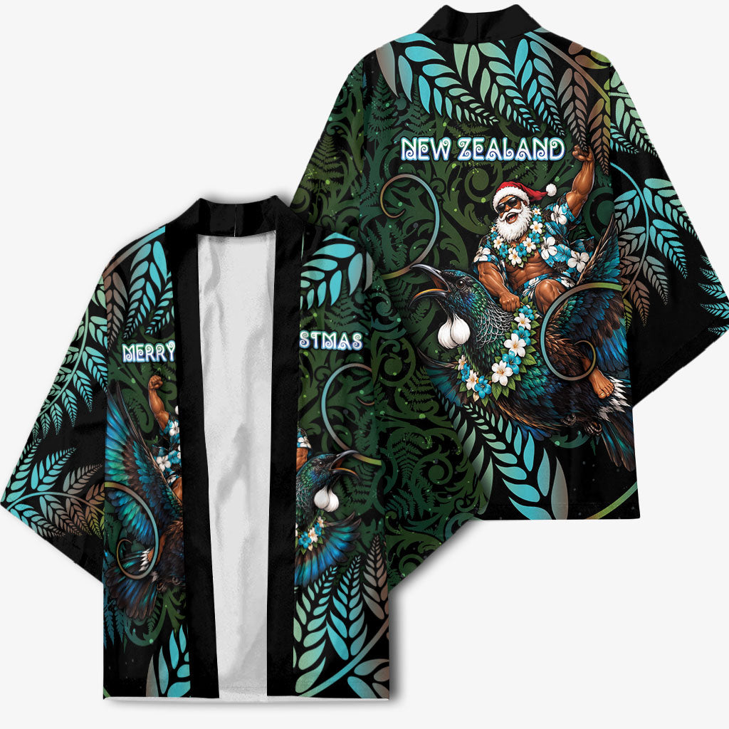 New Zealand Christmas Kimono Santa Riding Tui Bird Silver Fern DT05 - Polynesian Pride