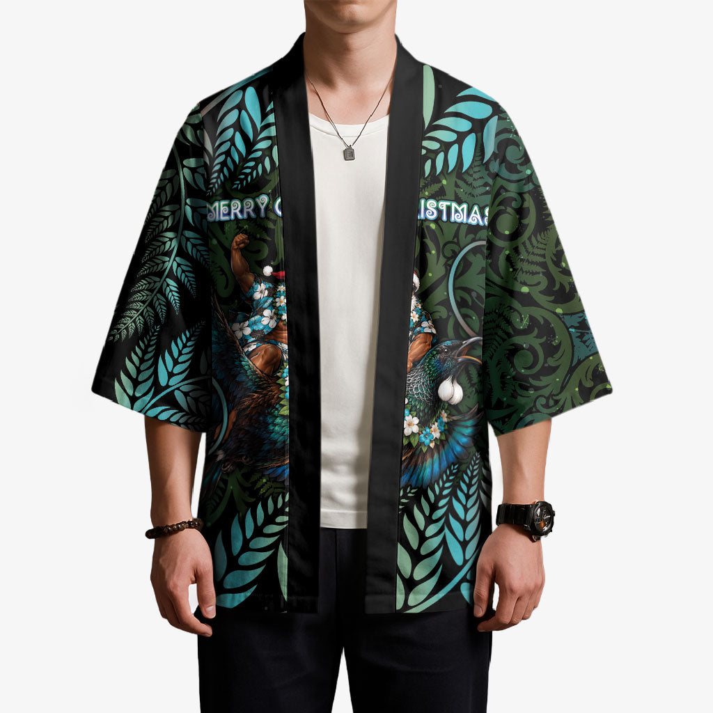 New Zealand Christmas Kimono Santa Riding Tui Bird Silver Fern DT05 - Polynesian Pride