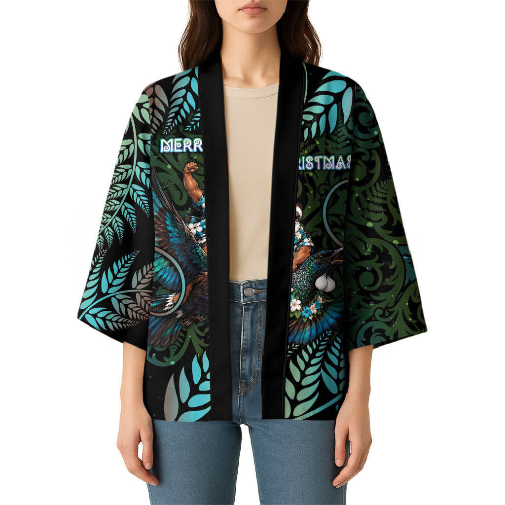 New Zealand Christmas Kimono Santa Riding Tui Bird Silver Fern DT05 - Polynesian Pride