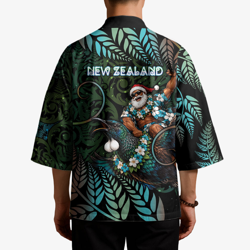 New Zealand Christmas Kimono Santa Riding Tui Bird Silver Fern DT05 - Polynesian Pride