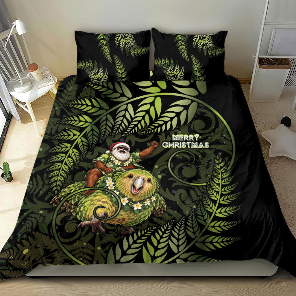 New Zealand Christmas Bedding Set Santa Riding Kakapo Bird Silver Fern DT05 - Polynesian Pride