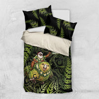 New Zealand Christmas Bedding Set Santa Riding Kakapo Bird Silver Fern DT05 US Twin 172cm x 218cm Green - Polynesian Pride