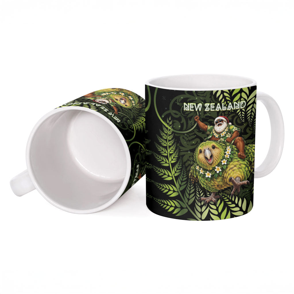 New Zealand Christmas Ceramic Mug Santa Riding Kakapo Bird Silver Fern DT05 - Polynesian Pride