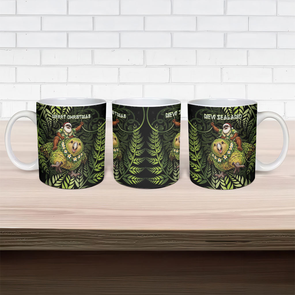 New Zealand Christmas Ceramic Mug Santa Riding Kakapo Bird Silver Fern DT05 - Polynesian Pride