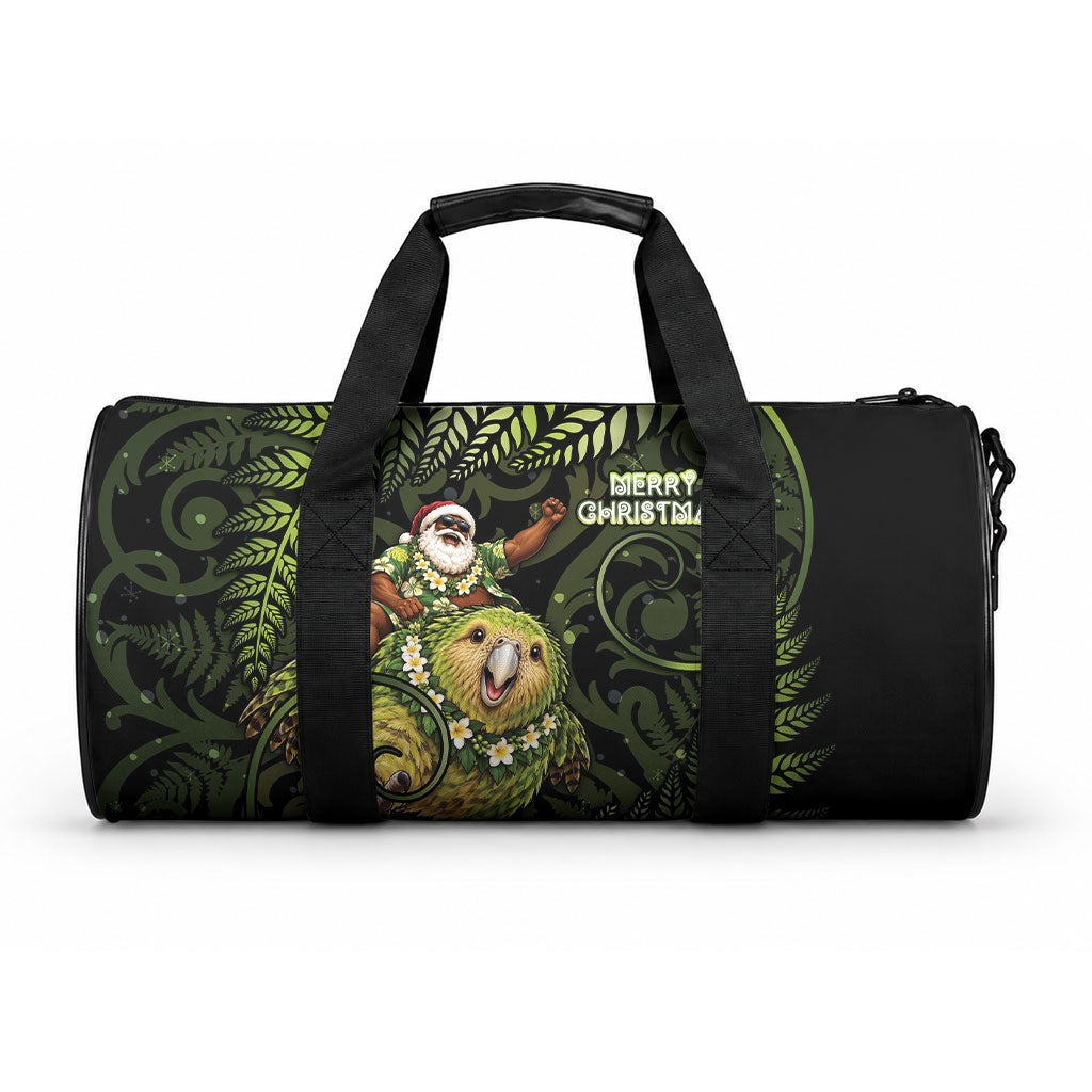 New Zealand Christmas Duffle Bag Santa Riding Kakapo Bird Silver Fern DT05 One size Green - Polynesian Pride