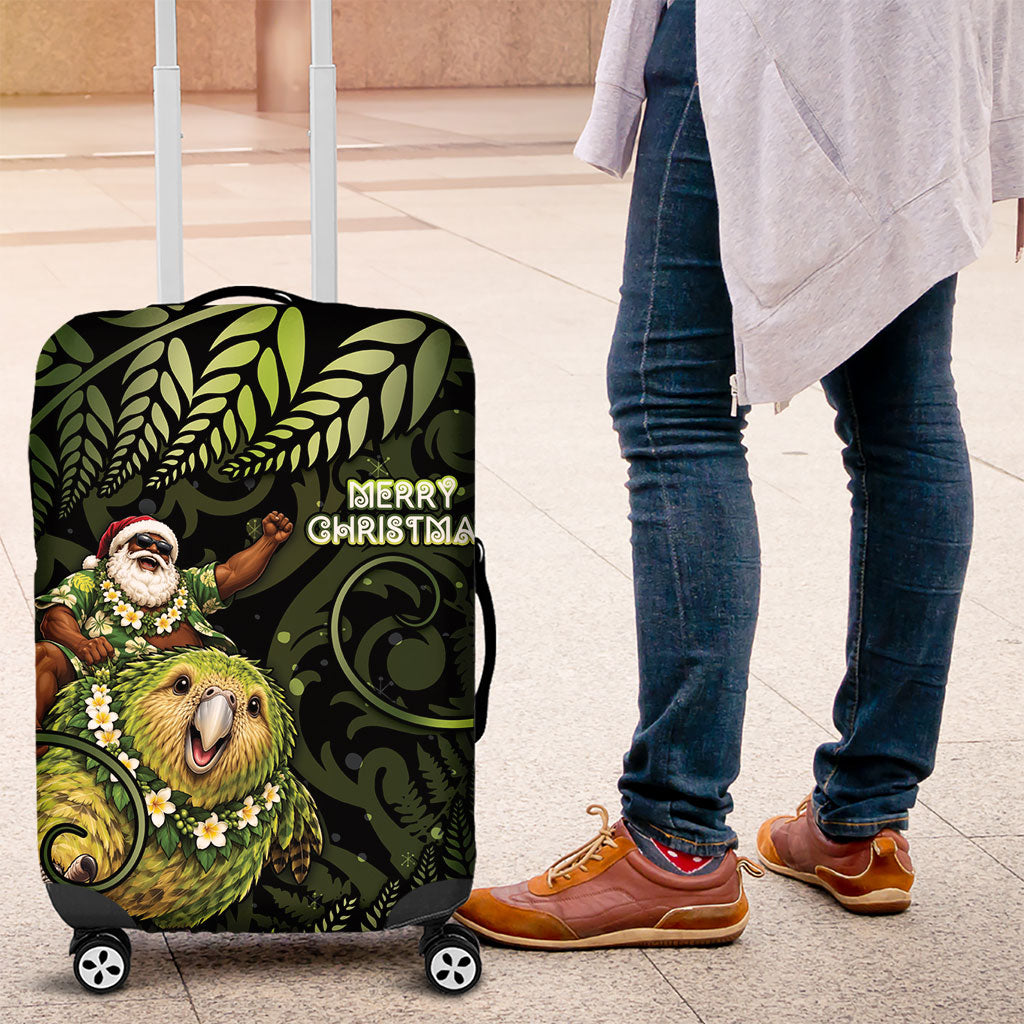 New Zealand Christmas Luggage Cover Santa Riding Kakapo Bird Silver Fern DT05 Green - Polynesian Pride
