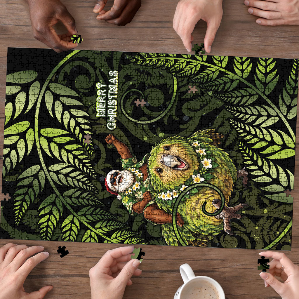 New Zealand Christmas Puzzle Santa Riding Kakapo Bird Silver Fern DT05 - Polynesian Pride