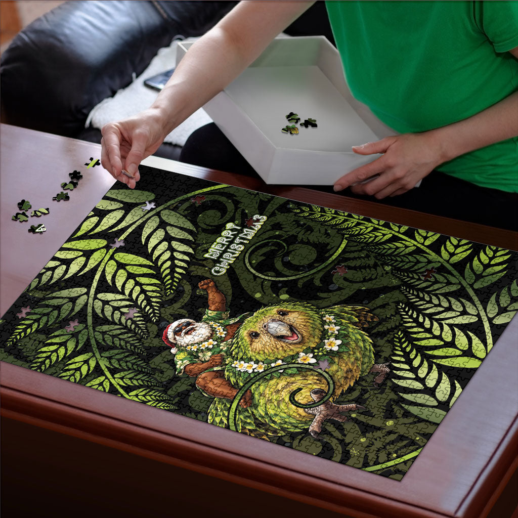 New Zealand Christmas Puzzle Santa Riding Kakapo Bird Silver Fern DT05 - Polynesian Pride