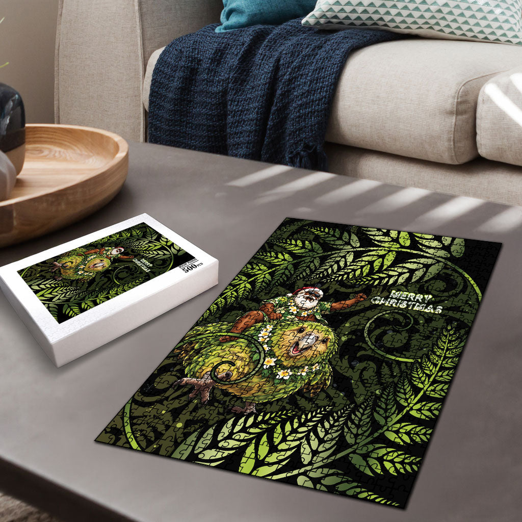 New Zealand Christmas Puzzle Santa Riding Kakapo Bird Silver Fern DT05 - Polynesian Pride