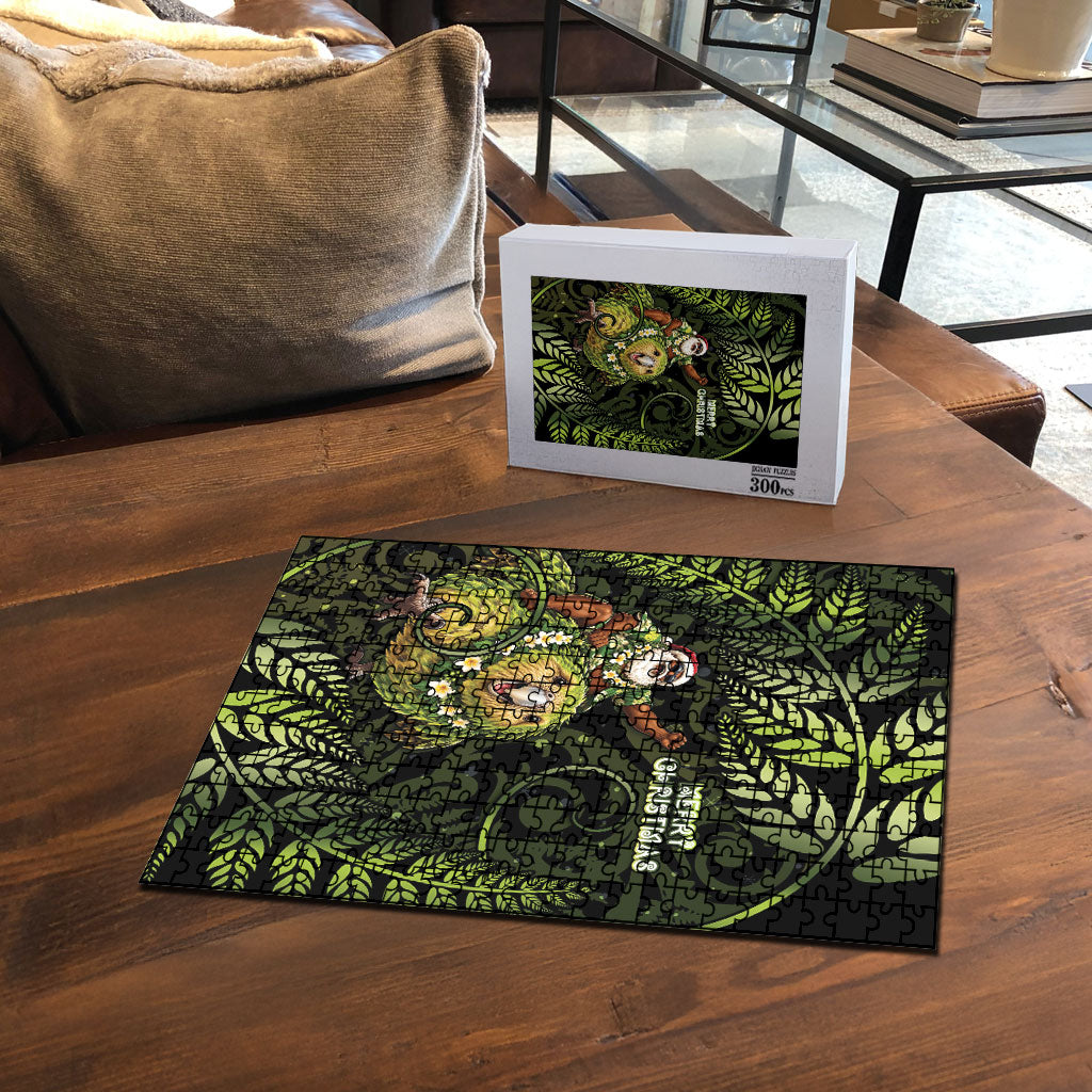 New Zealand Christmas Puzzle Santa Riding Kakapo Bird Silver Fern DT05 - Polynesian Pride