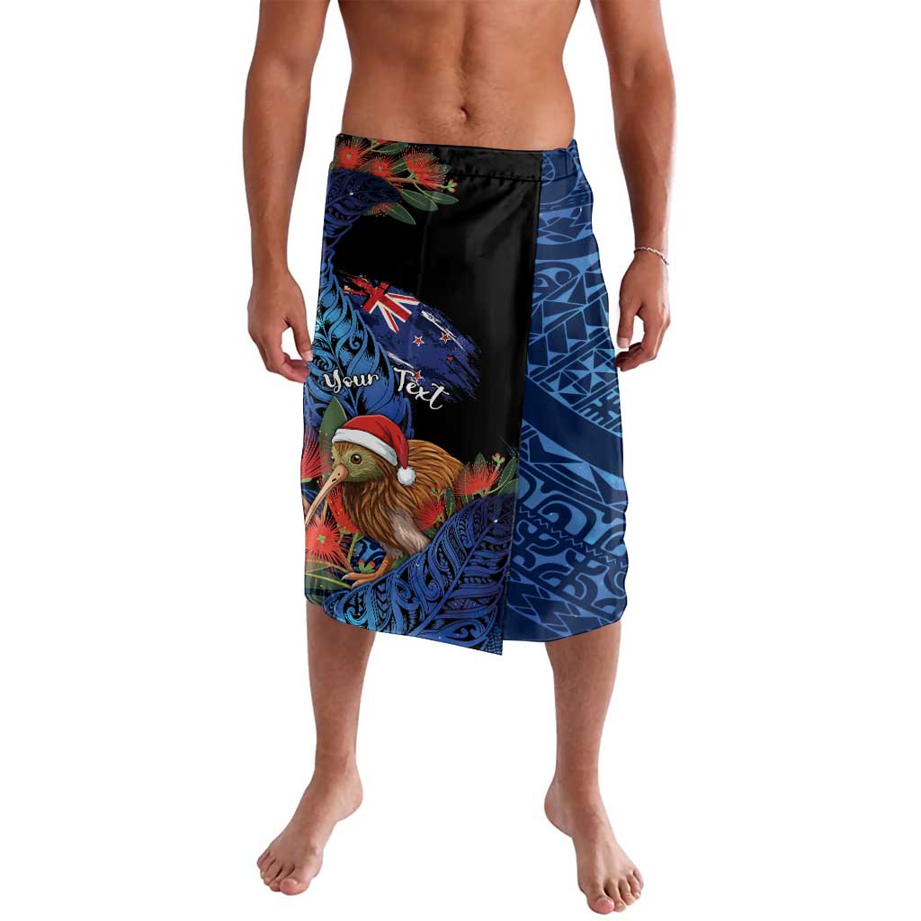 Personalised New Zealand Christmas Lavalava Santa Kiwi Bird With Pohutukawa Flowers DT05 Navy - Polynesian Pride