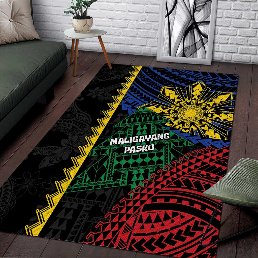 Philippines Christmas Area Rug Xmas Tree Filipino Tribal Patterns DT05 Black - Polynesian Pride