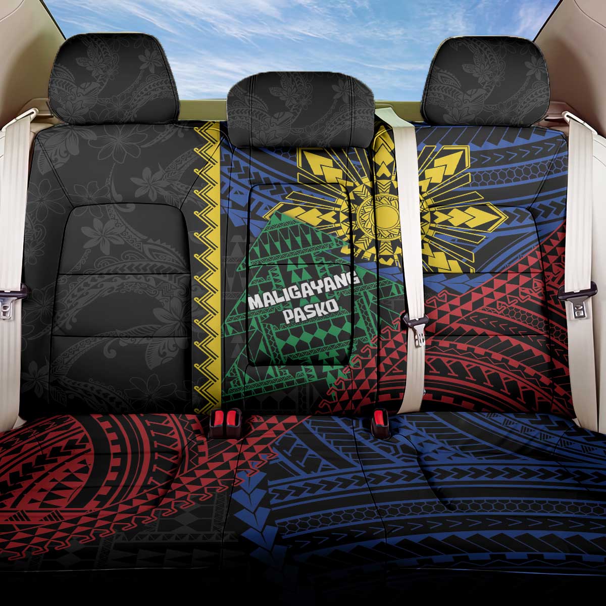Philippines Christmas Back Car Seat Cover Xmas Tree Filipino Tribal Patterns DT05 One Size Black - Polynesian Pride