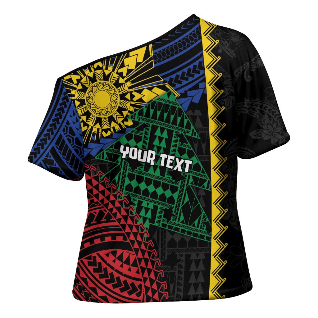 Personalised Philippines Christmas Cross Shoulder Shirt Xmas Tree Filipino Tribal Patterns DT05 - Polynesian Pride